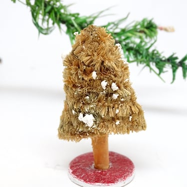 Antique 1940's Small Sisal Christmas Tree on Wooden Dowel, MCM Retro Holiday Decor 