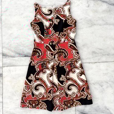 Y2K Vintage Merona Dress Paisley Print Orange Black A-Line Cotton Stretch Womens 4 