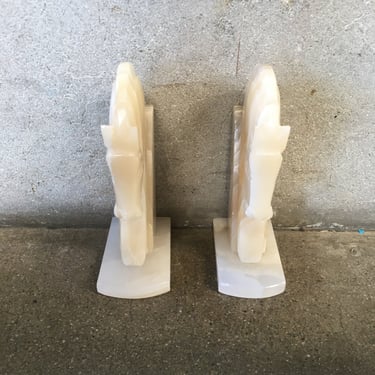 Pair of Vintage Beige Marble Horsehead Bookends