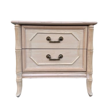 Vintage Faux Bamboo Nightstand FREE SHIPPING - One White Wash Wood Broyhill End Table Hollywood Regency Coastal Furniture 