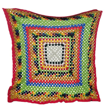 Vintage Granny 36x36 Crochet Knit Blanket Sofa Throw Rainbow Colors Square T7 