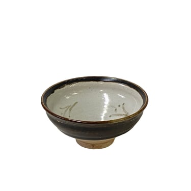 4.75" Chinese Brown Black White Drawing Ceramic Bowl Cup Display ws3326BE 