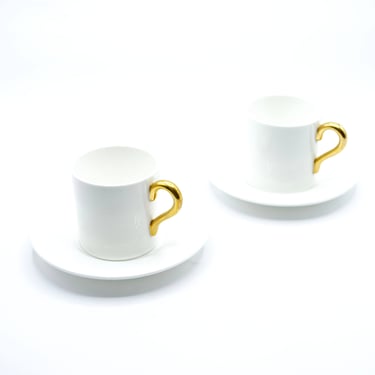 Vintage White and Gold Espresso Cups with Saucers | Set of 2 