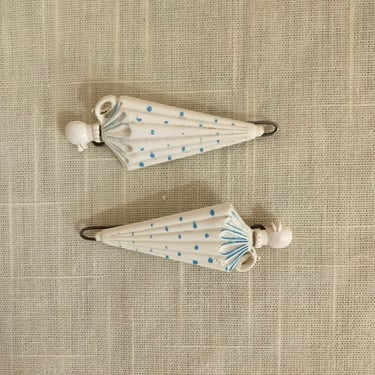 Set of Two Blue and White Parasol Hair Barrettes - 1950s 