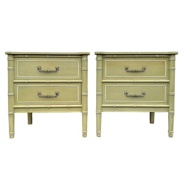 Faux Bamboo Nightstands by Henry Link Bali Hai FREE SHIPPING Pair of 1970s Vintage Green End Tables Hollywood Regency Chinoiserie Set of 2 