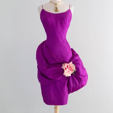 Show-stopping 1950's Shocking Violet Silk Cocktail Dress By Mr. Blackwell / SM