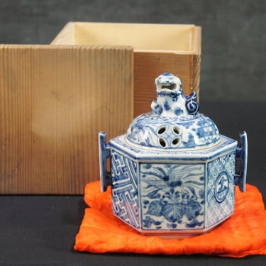 Antique Kutani censer Koro Japan incense burner 1900 
