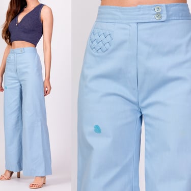70s Baby Blue Woven Pocket Flared Pants - Extra Small, 24