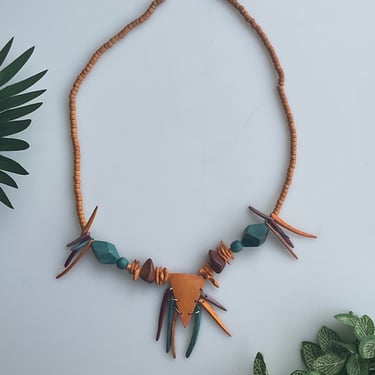 Abstract Orange Wooden Necklace 