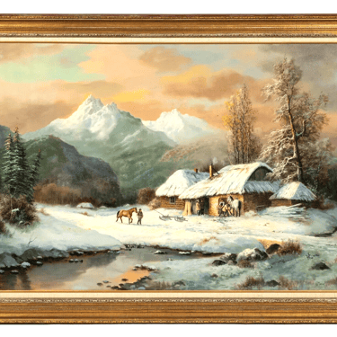 Painting, Oil on Canvas, Landscape by Victor Mazur, Hut, Mountains, Horse!!