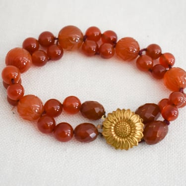 1990s Glass Bead Bracelet with Sunflower Clasp 