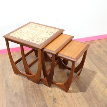 Mid Centuy Teak Nesting Tiled tables By VB Wilkins for G Plan Danish Style Mid Century Modern Danish Style Vintage 