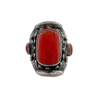 Tibetan Silver Ring w/Coral, Adjustable