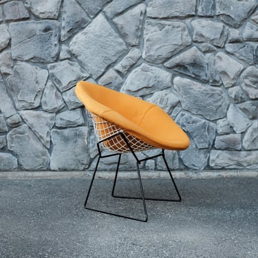 Mid Century Bertoia Diamond Chair for Knoll International / Rare Two tone Black and White lacquered / Original Yellow Knoll Prestini Fabric 