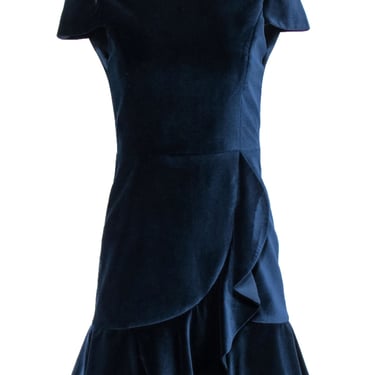 Alice & Olivia - Navy Velvet Ruffled Mini Dress Sz 2