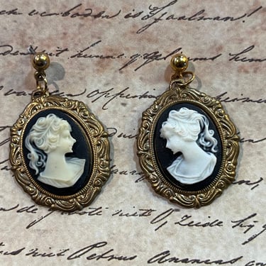 vintage cameo earrings classic silhouette carved lady pierced earrings 