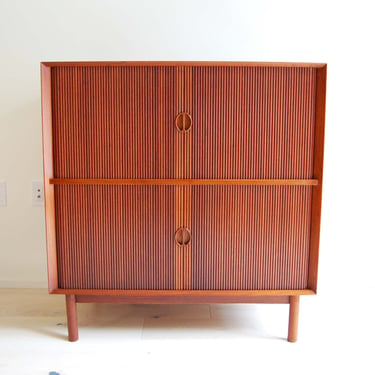 Danish Modern Peter Hvidt and Orla Molgaard Nielsen Teak Double Tambour Door Cabinet Soborg Mobler Made in Denmark 