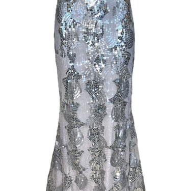 Lorena Sarbu Y2K Silver Sequin Strapless Red Carpet Gown