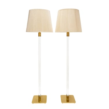 Hansen Pair Of Floor Lamps in Brass with Lucite Rods 1960s (Signed)
