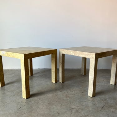 80's Postmodern Beige Resin Side Tables - a Pair 