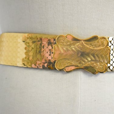 1980s Gold Metal Scales Elastic Belt 