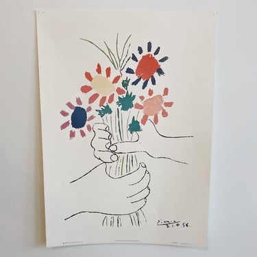 Hand with Flowers, Pablo Picasso Litho in USA Poster