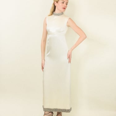 1960s Beaded Neck Wedding Gown 