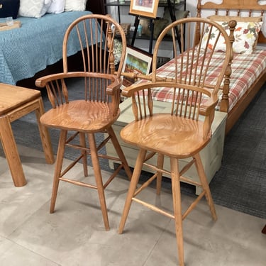 Oak Swivel Barstool Pair