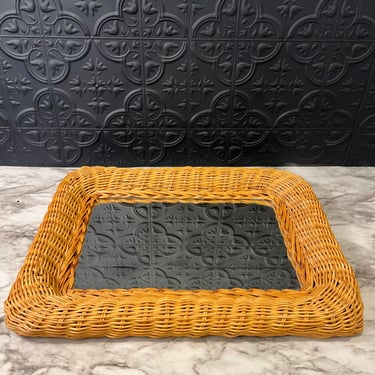 Light Wicker Rectangle Mirror Medium