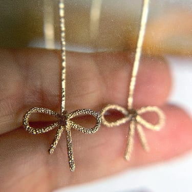 Bow Threader Hoop Earrings in Silver or Gold - Trendy Bow Earrings - Ribbon Earrings - Coquette Core - Threader Earrings - Gift for Her 