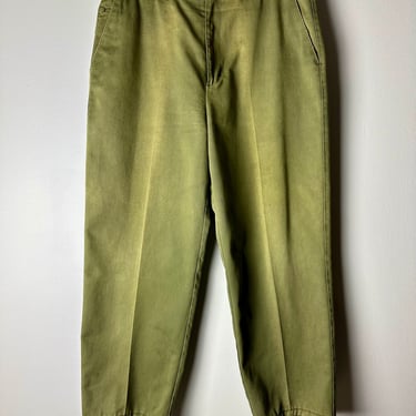 Vintage distressed & discolored Khaki green camp pants~ ranger/ boy scout vibes haggar cotton trousers~ unisex androgynous size 36/ XL 