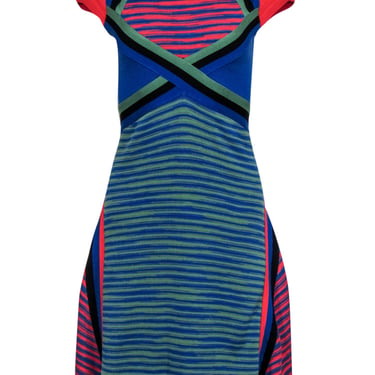 M Missoni - Multicolor Striped Cap Sleeve Cotton Midi Dress Sz 4
