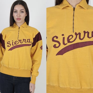 1940s Sierra School Rayon Jacket, Pull Over 1947 Zip Up Sweatshirt, Vintage Mens Womens Letterman Coat Medium M 