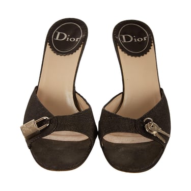 Dior Black Denim Key and Lock Heels
