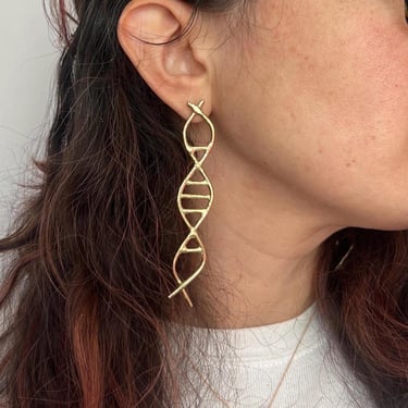 DNA double helix brass stud dangles science earrings 