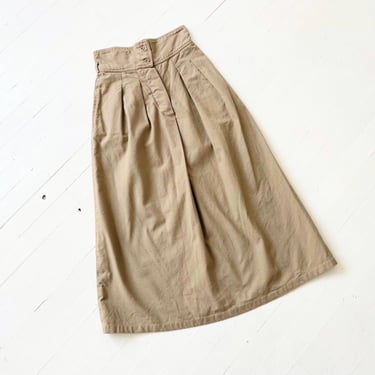 1980s Willi Wear Khaki Cotton Skirt – High Waist Utility Pleat Skirt, XS Vintage 