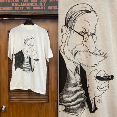Vintage 1980’s Sigmund Freud Artwork Drawn Printed T-Shirt, Novel Tee Brand, 80’s Vintage Clothing 