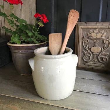 French Gris Confit Jar, Gray Stoneware Crock Pot, Utensils, Artist, Flower Vase, Rustic French Farmhouse Cuisine 