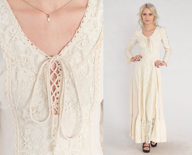 GUNNE SAX - アンティーク Rare Black Label Gunne Sax, 1960s Cotton Maxi, Jute Trim