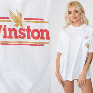 90s Winston Cigarettes Shirt Summer 1992 Tshirt Smokers T Shirt 1990s Vintage Retro Oversize White Pocket Tshirt Large L 