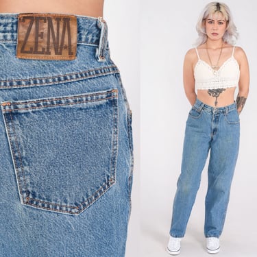 90s Zena Jeans Relaxed Straight Leg Mom Jeans High Waisted Retro Denim Pants Baggy Blue Streetwear Vintage 1990s Tall Small S 28 7 