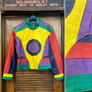 Vintage 1980’s Bullseye Color Block New Wave Hip Hop Leather Jacket, 80’s Leather Jacket, 80’s New Wave, Vintage Clothing 