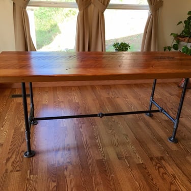 Reclaimed wood and pipe table. Industrial table. Black iron pipe table. Rustic table. Industrial office desk. Executive desk. 