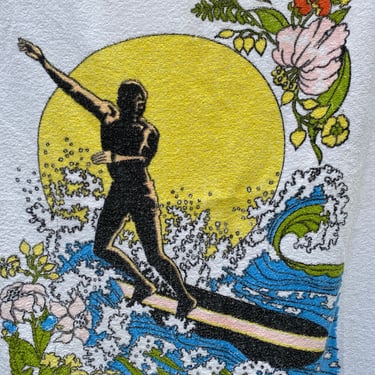 Vintage Surfing Beach Towel, Surfer Dude, Beach Bum, Tropical Hawaiian, Pool Side Towel, Swim Towel, Tropical Flowers, Sherry Mfg, Cannon 