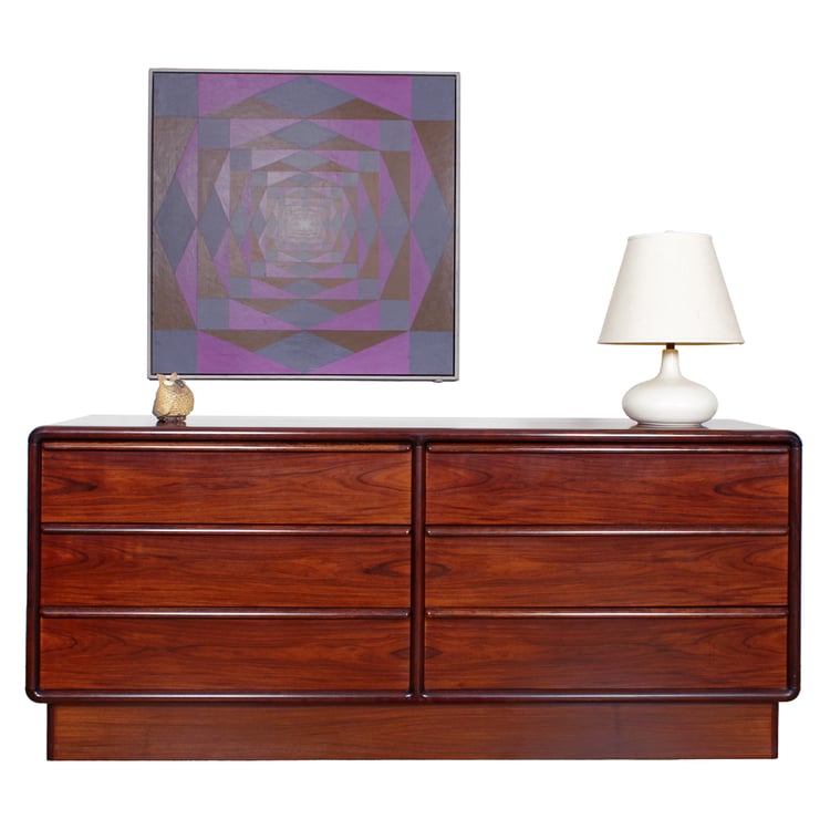 71” Danish Modern Rosewood 6-Drawer Dresser w. Sculpted Pulls