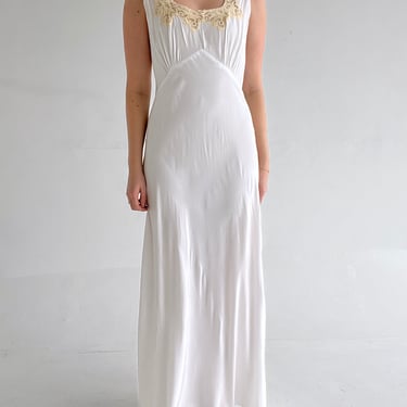 1940's Bridal White Slip Dress with Cream Lace