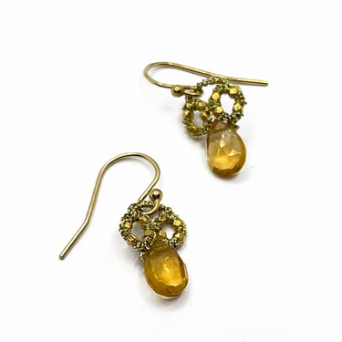 Danielle Welmond | Woven Gold Cord and 14kt Gold Vermeil Bead Earrings with Citrine Drop