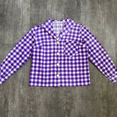 1940s 1950s gingham shirt . vintage cotton top . size m 