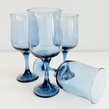 Set of 4 Blue Stemmed Glassware