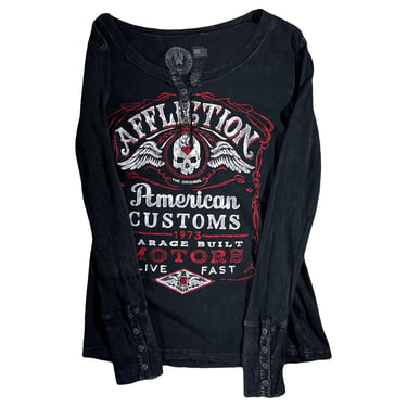 Vintage Affliction T-Shirt Long Sleeve Henley Cut Waffle Thermal Top